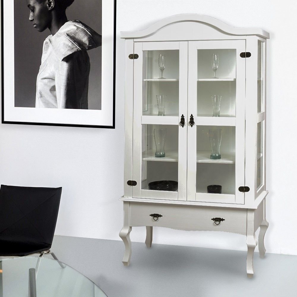 Cristaleira Luis Quinze Alta Madeira Maciça e MDF na cor Branca