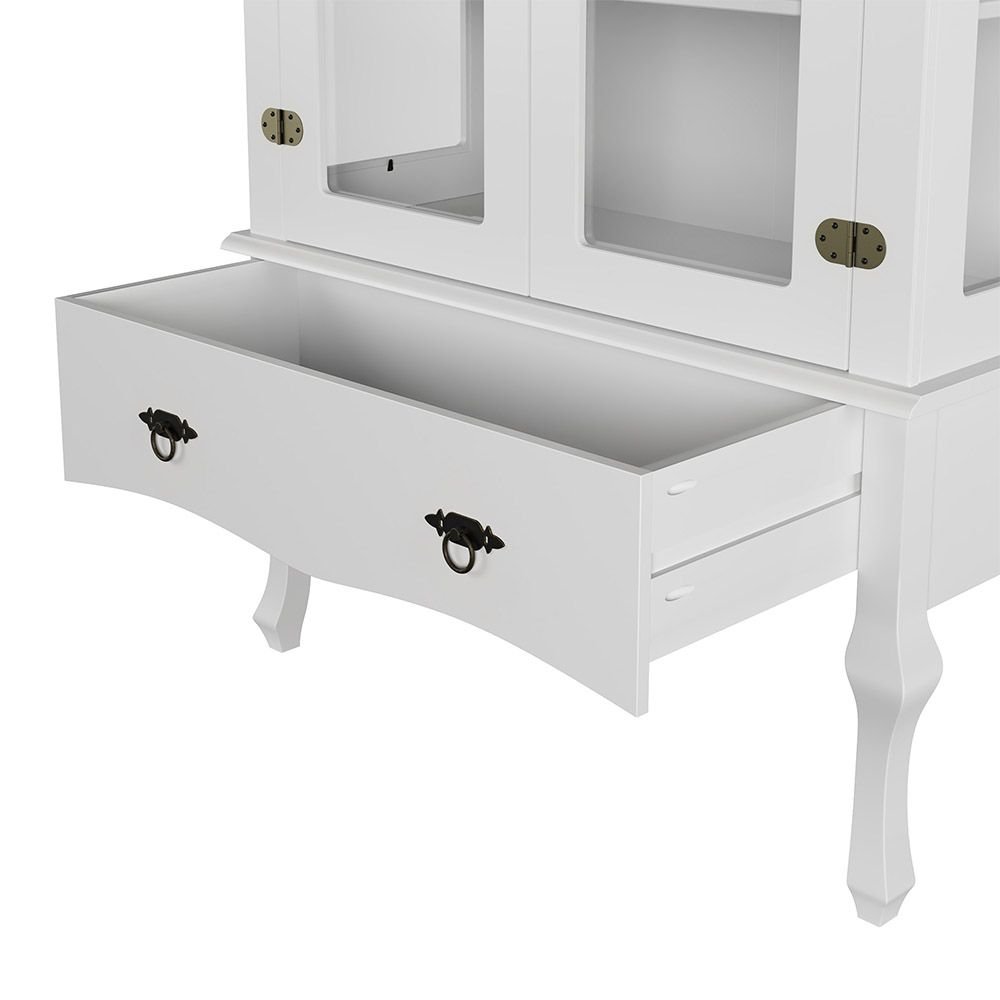 Cristaleira Luis Quinze Alta Madeira Maciça e MDF na cor Branca