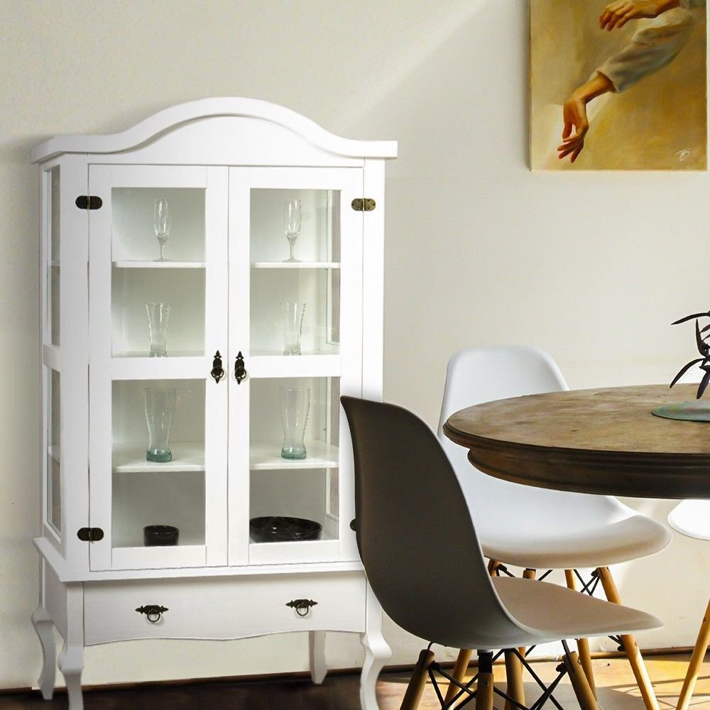 Cristaleira Luis Quinze Alta Madeira Maciça e MDF na cor Branca