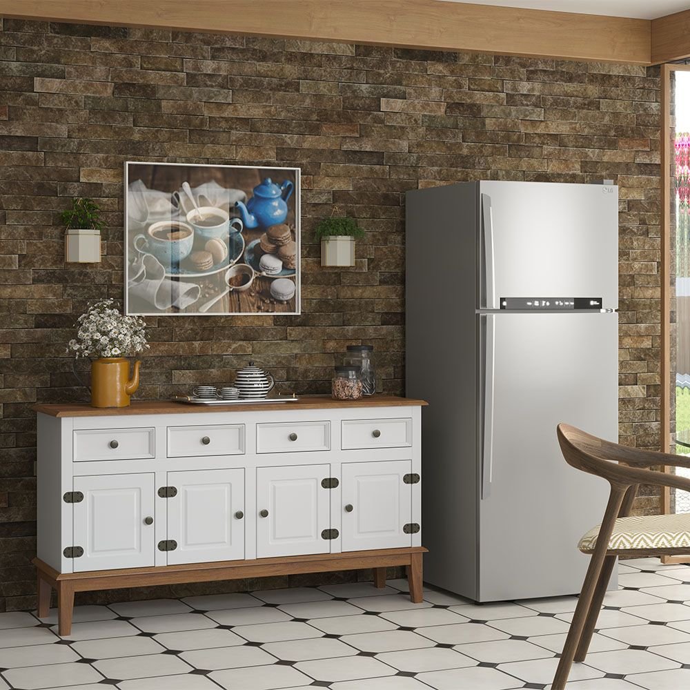 Balcão de Madeira Maciça 4 portas e 4 gavetas e MDF na cor Branca