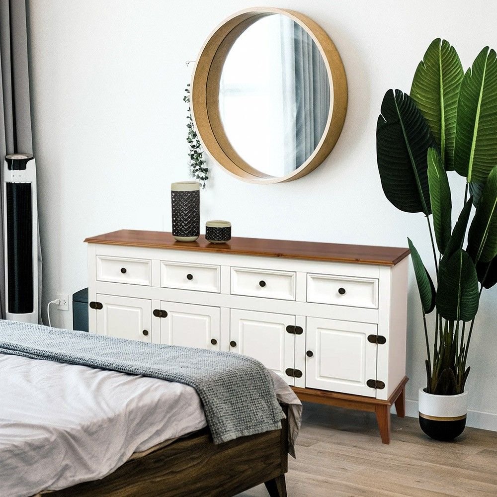 Balcão de Madeira Maciça 4 portas e 4 gavetas e MDF na cor Branca