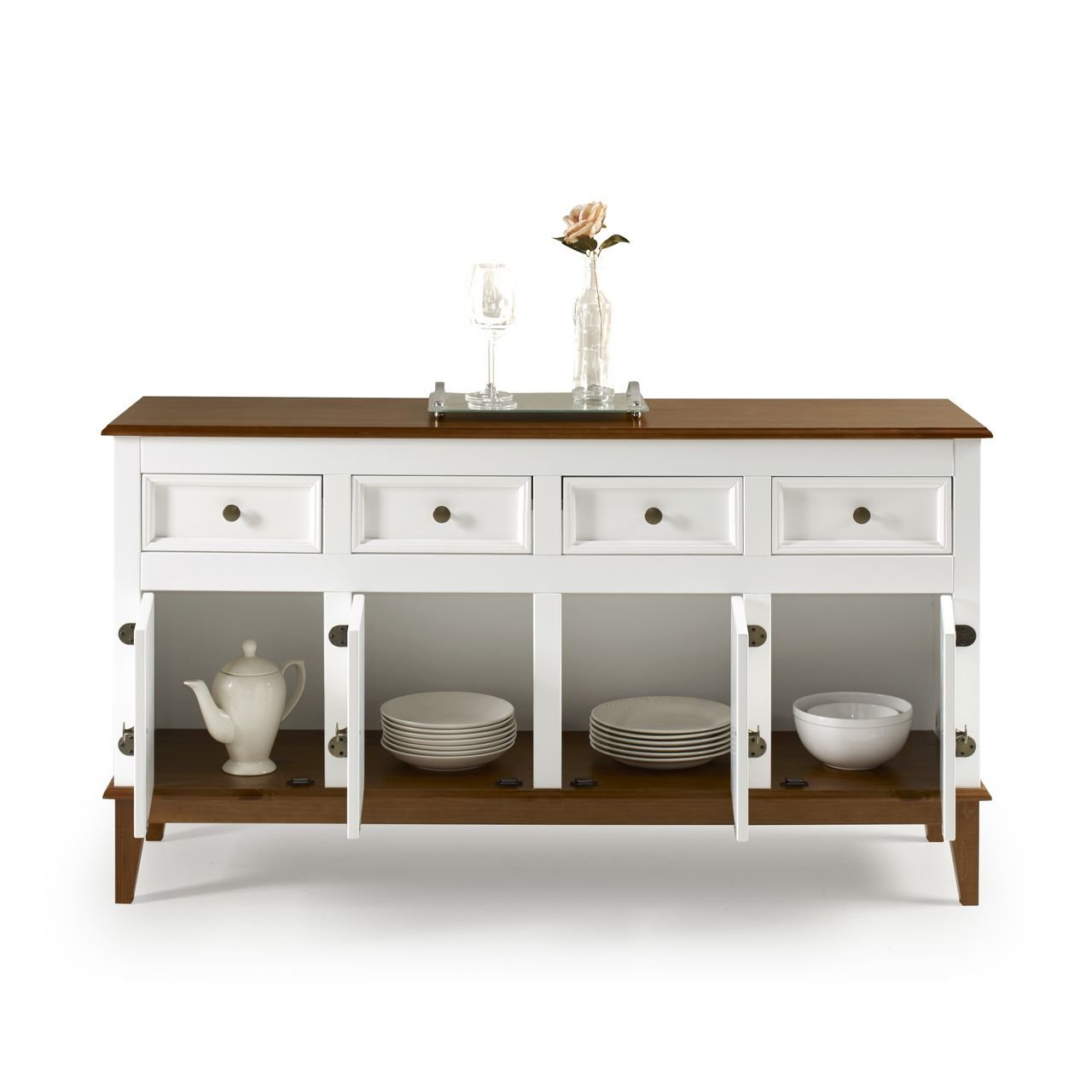 Balcão de Madeira Maciça 4 portas e 4 gavetas e MDF na cor Branca