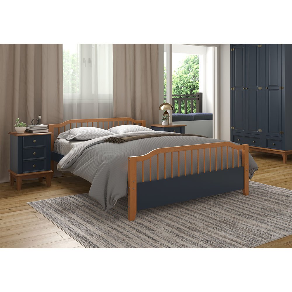 Cama Casal Madeira Maciça Chicago - Azul Petróleo