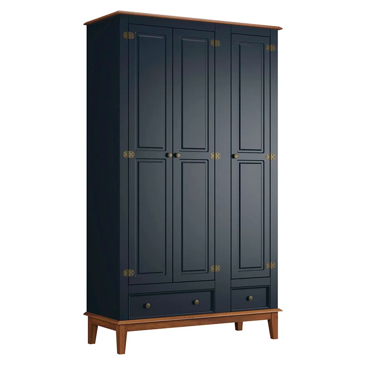 armario colonial rustico 3 portas e 2 gavetas madeira macica e mdf azul petroleo