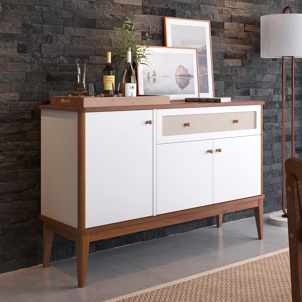 Balcão de Madeira Maciça 3 Portas e 1 Gaveta Vienna - Branco